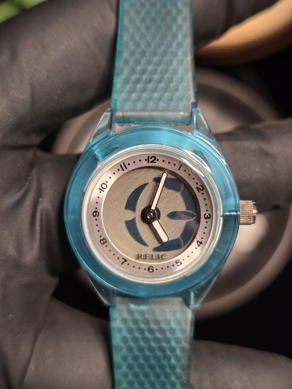 Relic Big Tic Teal Blue Transparent Plastic Women's Watch